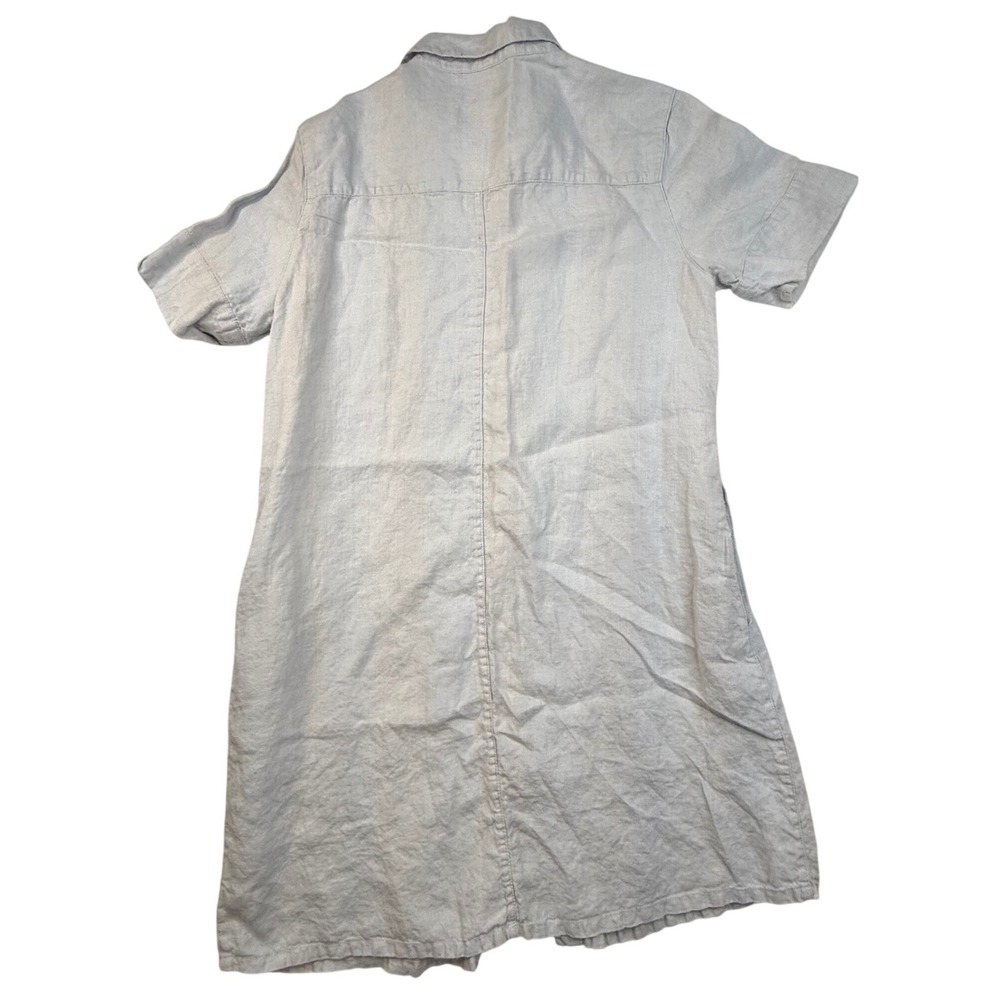 Tahari Womens Light Gray 100% Linen Short Sleeve Dress M minimalist Lagenlook - Picture 7 of 8